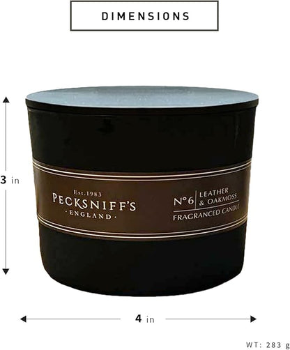 Pecksniffs Black Tall Leather & Oakmoss Scented Candle | 3 Wicks, 283g/9.9oz