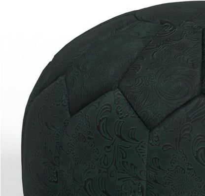 SIMPLIHOME Drury Boho Round Pouf in Teal Patterened Genuine Leather for the Living Room, Bedroom and Kids Room