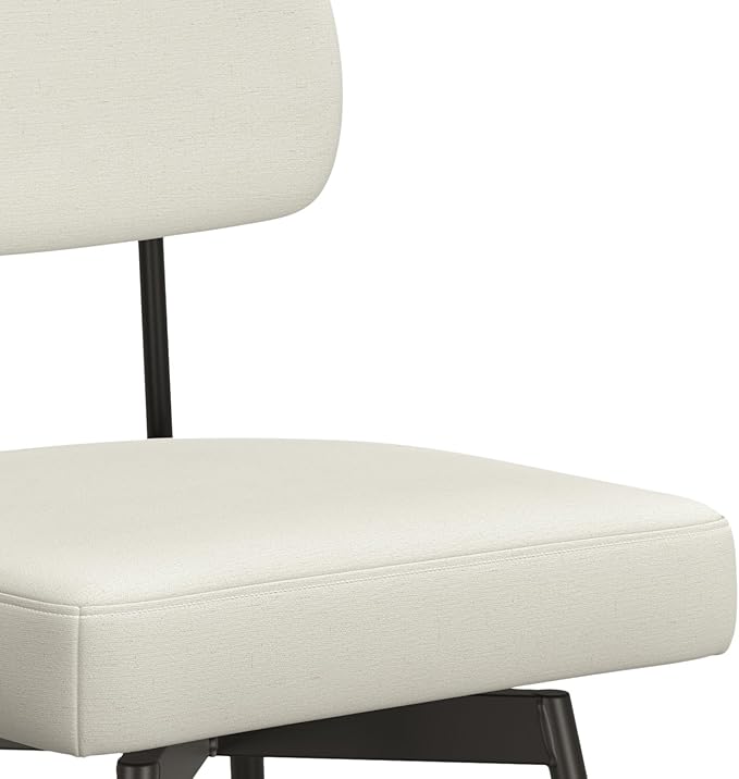 SIMPLIHOME Giselle Counter Stools (Set of 2) - 24 Inch Seat Height Swivel Upholstered Metal Kitchen Stools in Natural Polyester Linen, Contemporary Modern Seating with Padded Seat and Backrest