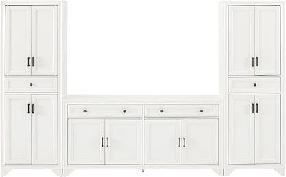 Crosley Furniture Tara 3-Piece Modern Farmhouse Sideboard Buffet Cabinet and Kitchen Storage Pantry Set, Distressed White
