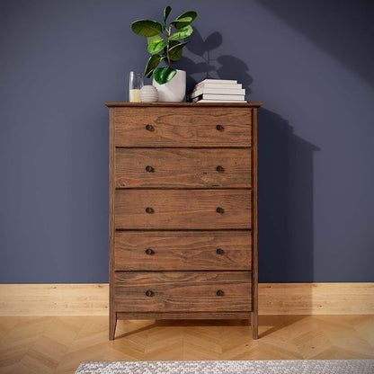 Grain Wood Furniture Greenport 5-Drawer Chest, Solid Wood with Brushed Walnut Finish