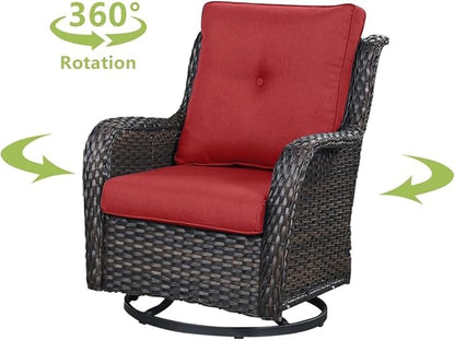 HUMMUH Patio Furniture Set with Fire Pit Table 5-Piece Wicker Outdoor Swivel Rocker Patio Chairs High Back Outdoor Couch Conversation Set for Porch, Backyard, Deck
