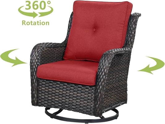 HUMMUH Patio Furniture Set with Fire Pit Table 5-Piece Wicker Outdoor Swivel Rocker Patio Chairs High Back Outdoor Couch Conversation Set for Porch, Backyard, Deck