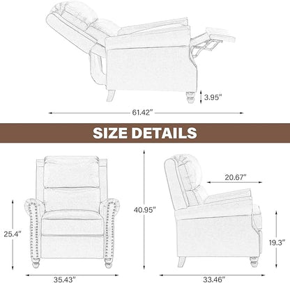 UIXE Faux Leather Recliner Chair, Pushback Armchair Overstuffed Accent Chair for Living Room, Rivet Trim Club Chair Home Theater Single Sofa Bedroom Side Reading Seat - Gray