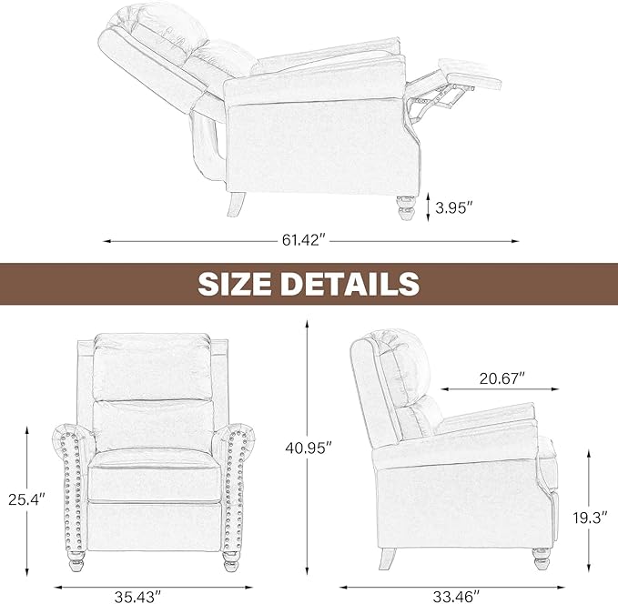 UIXE Pushback Recliner Chair Push Back Accent Chair, Fabric Overstuffed Armchair for Living Room, Rivet Trim Club Chair Home Theater Single Sofa Bedroom Reading Seat - Stripe Navy