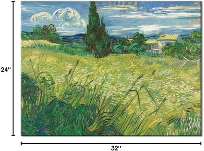Wieco Art Abstract Large Canvas Prints Wall Art Green Field 1889 by Van Gogh Famous Oil Paintings Reproduction Artwork Stretched Landscape Picture for Home Office Decoration Wall Decor