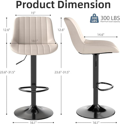 Youhauchair Bar Stools Set of 3, Swivel Counter Height Barstools with Back, Adjustable PU Leather Bar Chairs, Modern Armless Kitchen Island Stool, Beige
