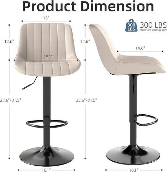 Youhauchair Bar Stools Set of 2, Swivel Counter Height Barstools with Back, Adjustable PU Leather Bar Chairs, Modern Armless Kitchen Island Stool, Beige