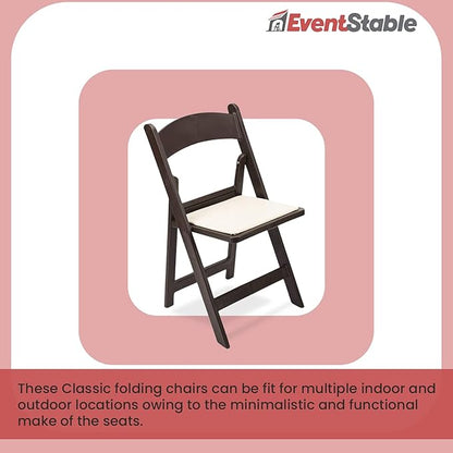 EventStable Titan PRO Resin Folding Chair - Dark Brown Indoor/Outdoor Lightweight Foldable Chair - Vinyl Padded Folding Chair for Weddings Parties Events - 100 Pack