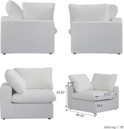 Cloud Couch Modular Sectional Sofa,160.6" Down Filled 5 Seater Convertible Sectional Sofas,V Shaped Couch for Living Room,Covers Washable&Replaceable,White