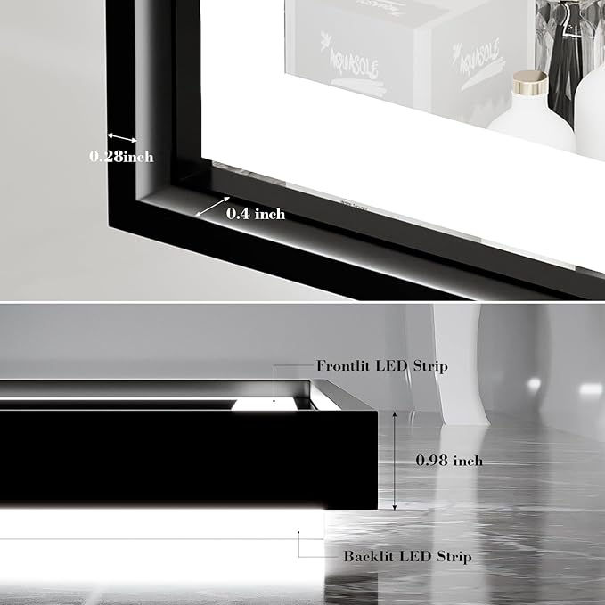28X36 Inch Framed LED Lighted Bathroom Mirror,Backlit and Front Wall Mounted Black Metal Vanity Mirrors with Lights,Double LED Dimmable Illuminated & 3 Colors Temperature Anti-Fog Mirror