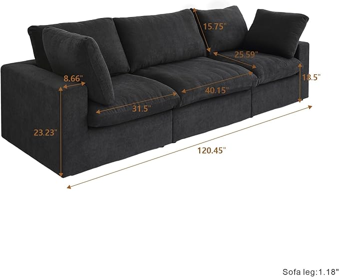 Cloud Modular Sectional Sofa,120" Down Filled Comfort Sofa Couch for Living Room,3 Seater Couches for Livingroon Apartment,Sofa Cover Washable and Replaceable,White