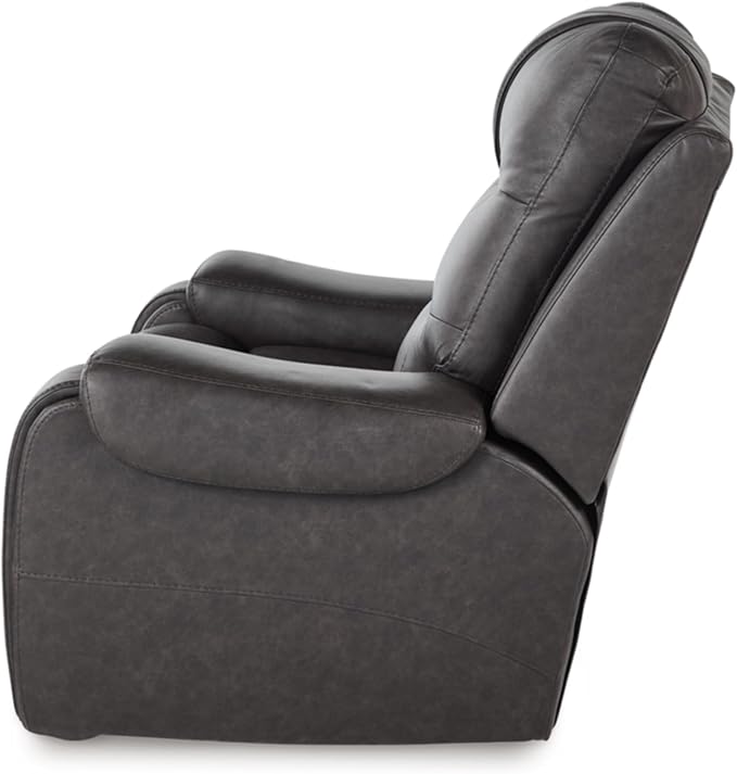 Signature Design by Ashley Trumble Modern Faux Leather Manual Rocker Recliner with Track Arms, Gray