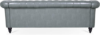 LEVNARY Chesterfield Sofa, Classic Tufted Upholstered Leather Couch, Modern 3 Seater Couch Furniture with Tufted Back for Living Room Office (Gray)