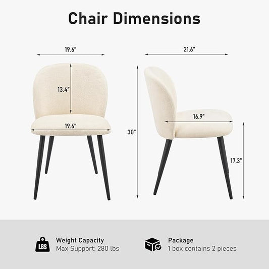 Upholstered Dining Chairs Set of 2, Modern Kitchen Side Chair with Padded Seat Comfortable Chenille Fabric Study Matel Legs,Desk Chairs with Back for Dining Room Kitchen, Beige