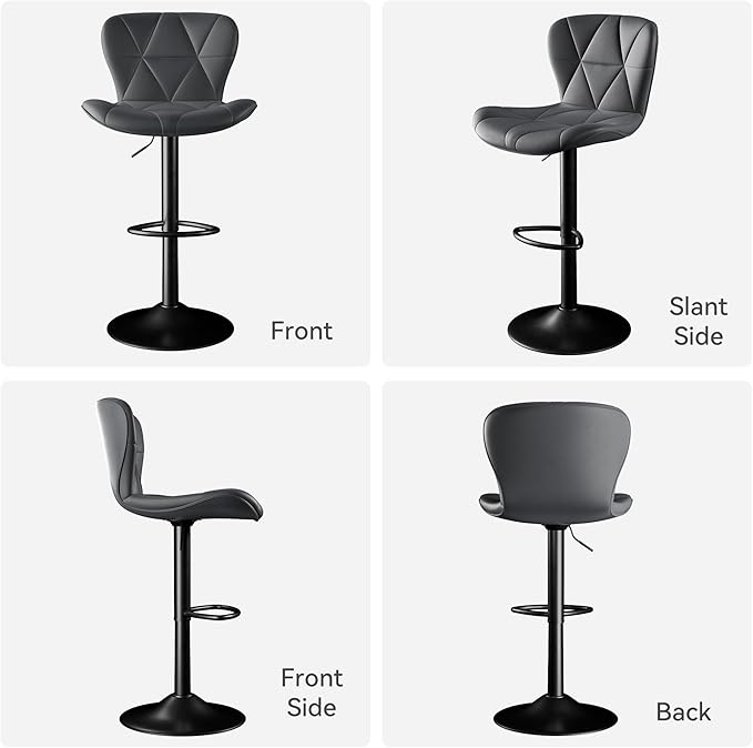 Bar Stools Set of 2, Adjustable Swivel Barstools,Counter Height Barstools with Backs Faux Leather Kitchen Island Bar Chair,Dark Grey