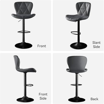 Bar Stools Set of 2, Adjustable Swivel Barstools,Counter Height Barstools with Backs Faux Leather Kitchen Island Bar Chair,Dark Grey