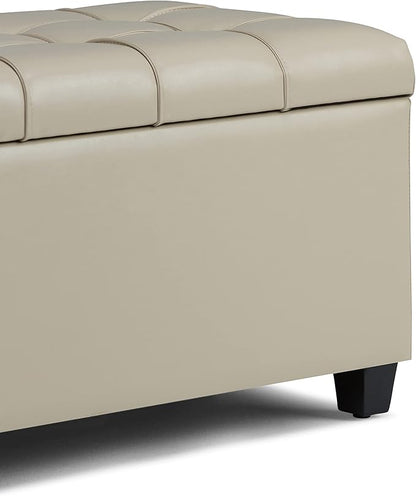 SIMPLIHOME Sienna Storage Ottoman Bench - 33 inch Wide Upholstered Vegan Leather Rectangle Storage Ottoman Bench in Stone Grey, Transitional Tufted Ottoman for Living Room or Entryway with Lift Top
