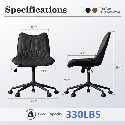 Armless Desk Chair, Armless Office Chair with Wheels, Small Desk Chair No Arms for Home Office, Swivel Vantiy Chair with Backs for Bedroom, Rolling Task Chair for Small Space, Black