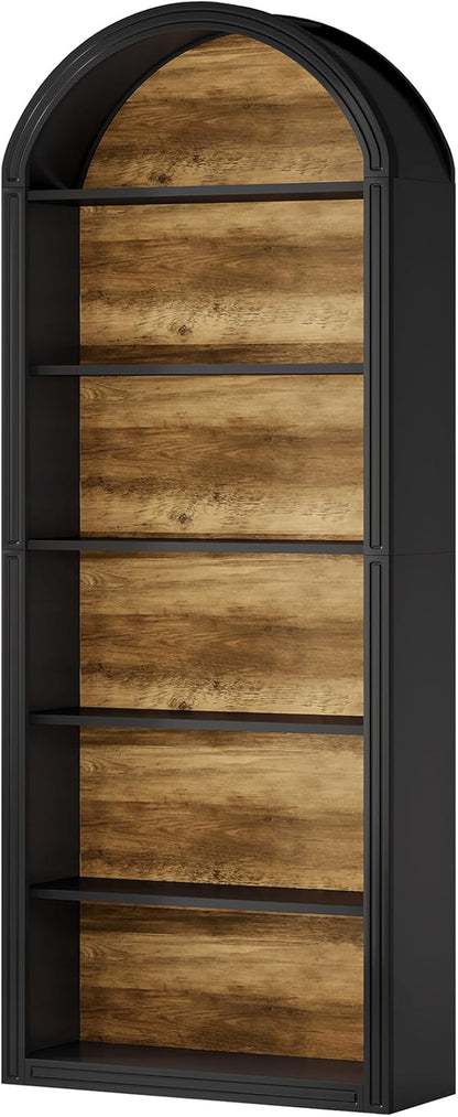 Tribesigns 77.16" Tall Arched Bookshelf, 6-Tier White Arched Bookcase with Storage Shelves for Living Room, Bedroom, Set of 2 (Black, 6-Tier)