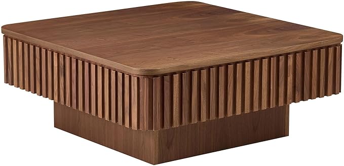 Square Lift-top Coffee Table for Living Room, Fluted Coffee Tables with Hidden Storage, Solid Wood Veneered Modern Tea Center Table for Small Space Apartment (Walnut-35.43''D×14.57''H)