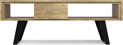 SIMPLIHOME Lowry Solid Mango Wood and Metal 48 inch Wide Rectangle Modern Industrial Coffee Table in Natural for The Living Room and Family Room
