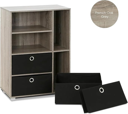 FURINNO Andrey Multipurpose Storage Cabinet, French Oak Grey/Black