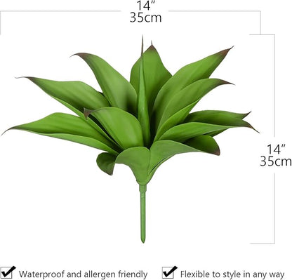 Artificial Agave Plants, UV Resistant Fake Agave Planters for Indoor and Outdoor Decorating Artificial Plants for Outdoors Fake Plants (2Pack, 12.6") Green