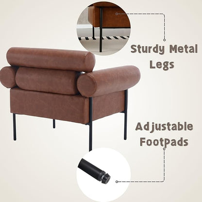 Modern Accent Chair, Single Sofa Accent Chair for Living Room, Upholstered Leather Mid-Century Modern Armchair, Oversized Reading Chair with Channel Tufted for Bedroom, Office, Brown