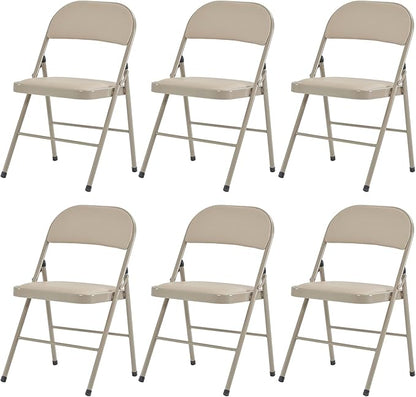6 Pack Light Brown Folding Chairs with Padded Seats, Portable Foldable Chairs for Indoor and Outdoor, Commercial Seat with Metal Frame for Events Office Wedding Party, 330lbs Capacity