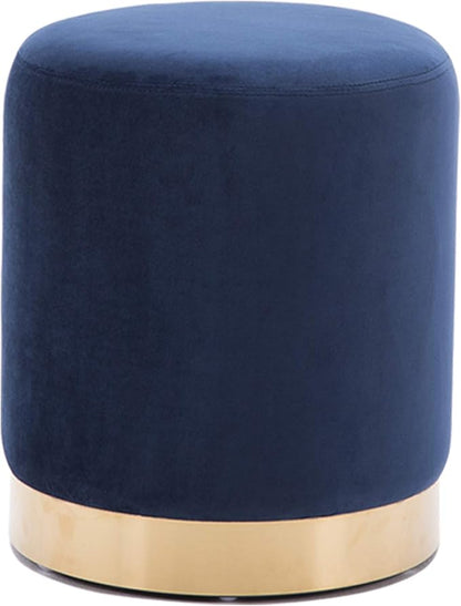 DAGONHIL Modern Round Velvet Ottoman,Upholstered Make-up Short Stools with Gold Plating Base,Foot Stool for Living Room,Pack of 1,Blue