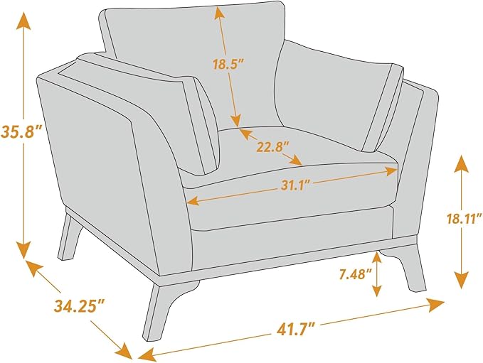VANOMi Large-Sized Accent Chair, Thick Cushion Bedroom Reading Chair, Comfortable Living Room Single Sofa, Linen Yellow