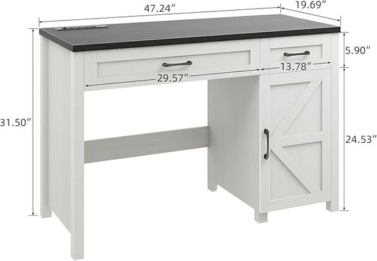 Vabches Farmhouse 47" Executive Desk, Computer Desks with Drawers and Storage Cabinet, Workstation Computer Desk for Home Office, Study.(Black).
