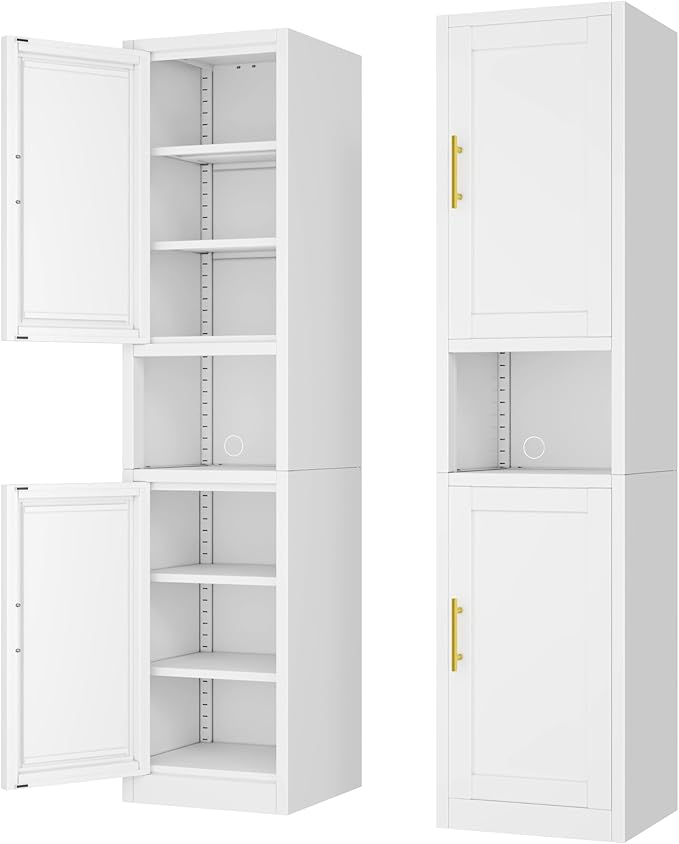Tall Narrow Storage Cabinet 66.93" H Tall Bathroom Cabinets Metal Pantry Cabinet, 4 Adjustable Shelves for Kitchen, Home Office, Living Room, Dinning Room (16 inches Wide White)