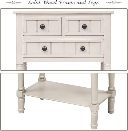 Knocbel Slim Antique Entry Console Table with Drawers & Bottom Open Shelf, Solid Wood Sofa Couch Table for Entryway Hallway Living Room (Ivory White)