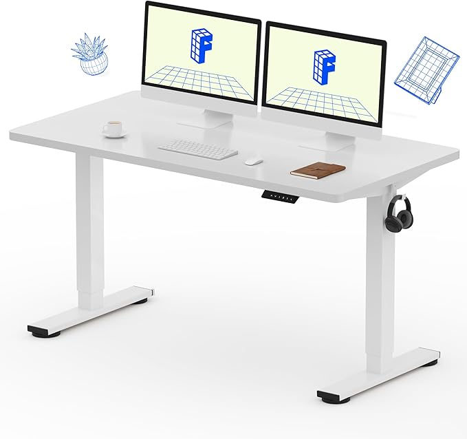FLEXISPOT EN1 One-Piece Standing Desk 55"x28" White - 1" Thick Desktop, Home Office Use, Height Adjustable with 4 Memory Presets, Supports Multiple Monitors, 2 Packages
