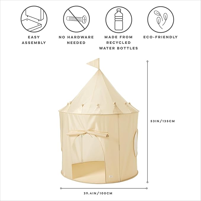 3 Sprouts Kids Play Tent - Sustainable Recycled Fabric – Fun Spacious Childs Playhouse for Indoor Games for Boys & Girls - Durable Fort Pop Up House for Toddlers & Children Age 3-10 - Beige