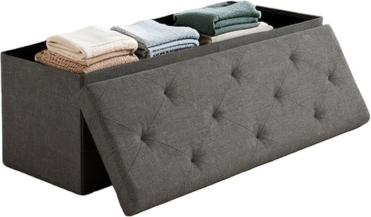 30 Inches Ottoman with Storage, Folding Ottoman Bench Set, Storage Bench for Bedroom, Chest for Entryway, Living Room, Support 500LBS, Grey (Grey, 30" W)