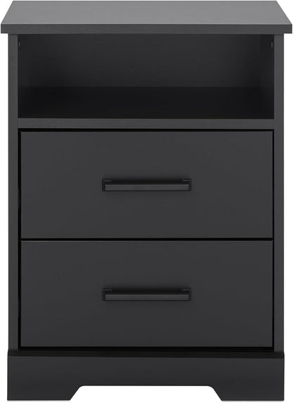 Prepac Rustic Ridge Farmhouse Nightstand Bedside Table, Black Nightstand for Bedroom, End Table with 2 Drawers and Open Shelf 16.25"D x 18.75"W x 24.5"H
