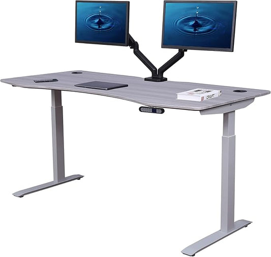 ApexDesk Elite Pro Series 71" x 33" Electric Height Adjustable Stand up Desk, Sit Stand Home Office Desk, Computer Desk - Curved Grey Top/White Frame