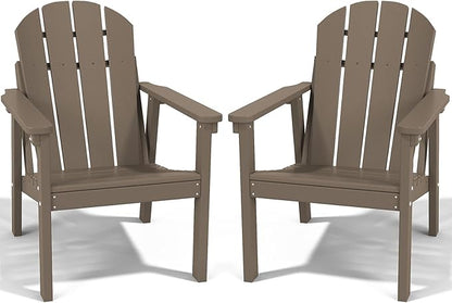 Adirondack Chair Set of 2, All Weather HDPE Fire Pit Chairs, Oversized Plastic Adirondack Chair for Outdoor, Balcony, Deck, Backyard, Patio, Garden, Poolside, Lawn Brown