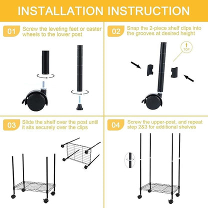 Simple Deluxe Heavy Duty 6-Shelf Shelving, 29.92'' D x 13.98'' W x 71.65'' H Adjustable Wire Shelving with Hanging Hooks and Wheels, Black
