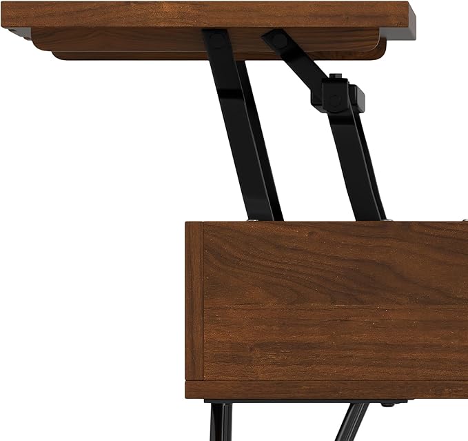 SIMPLIHOME Hunter Small Lift Top Coffee Table - 36 inch Wide Solid Walnut Veneer and Metal Industrial Cocktail Table, Living Room Table with Hidden Storage, 2 Cubbies, and Hairpin Legs