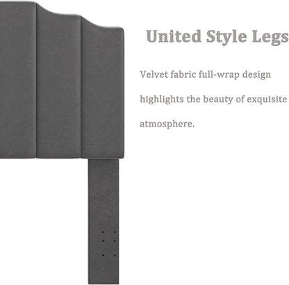 Queen Size Headboard Only, Velvet Wall Mounted Headboard Queen/Full Size for Adjustable Bed, Modern Vertical Channel Design with Curved Tufted Upholstered Head Board,Dark Gray