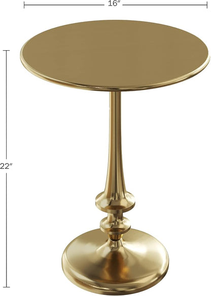 Lavish Home Side Table - Iron Pedestal Table with Antique Gold Finish for Couch, Loveseat, Entryway, or Bed - Vintage Living Room Furniture
