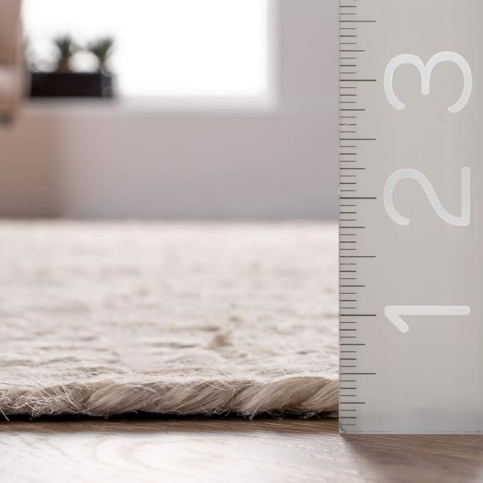 nuLOOM 10x14 Rigo Jute Hand Woven Area Rug, Off White, Solid Farmhouse Design, Natural Fiber, For Bedroom, Living Room, Dining Room, Hallway, Office, Kitchen, Entryway