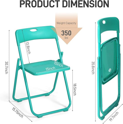 Karl home 4 Pcs Folding Chair, 300LBS Lightweight Foldable Plastic Chair, Reinforced Metal Frame Easy to Fold & Store for Indoor & Outdoor, Wedding, Party, Meeting Room, Patio and Garden, Mint Green