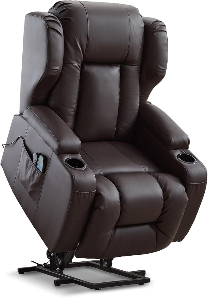 Power Lift Chair Recliner with Heat and Massage,Single Sofa Chair Recliner for Elderly,Electric Recliners Comfortable Lift Chairs for Living Room with Remote/Storage/Cup Holders/USB Port (Brown)