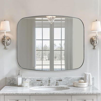 ANDY STAR 30x36 Chrome Bathroom Mirror, Oblong Silver Mirror with Stainless Steel Metal Frame, Oval Vanity Mirror for Over Sink, Modern Anti Rust Wall Mounted