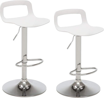 NOBPEINT NOB Contemporary Chrome Air Lift Adjustable Swivel Bar Stool (White, Set of 2)